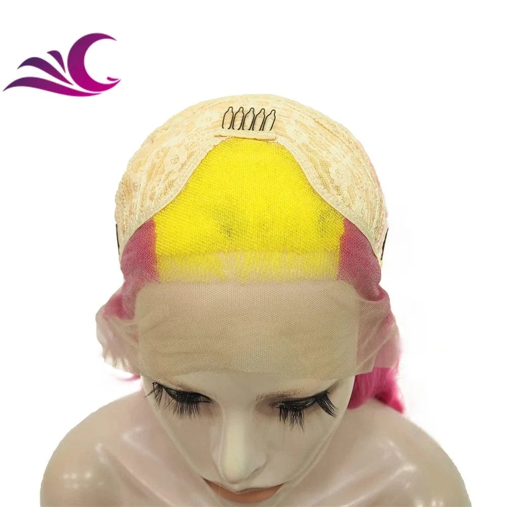 Celebrity multi-color rainbow neon wig ins style long wave lace front wig pre-plucked natural hairline heat resistant wig