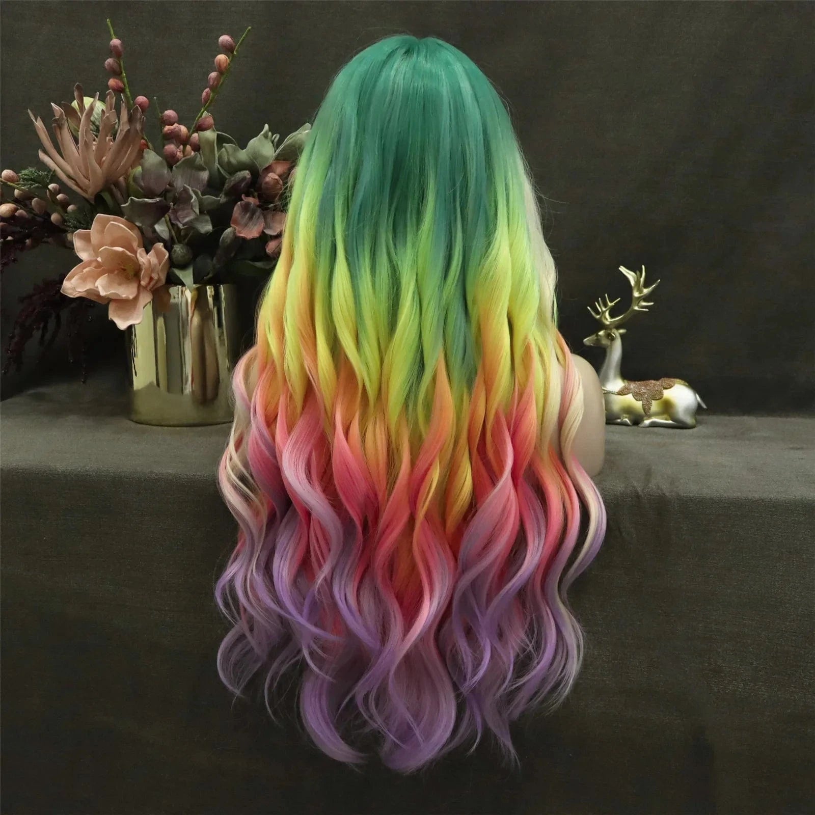 Celebrity Multicolor Blond Ombre Colored Wigs Body Wave Premium Futura Matte Heat Resistant Fiber Synthetic Lace Wig