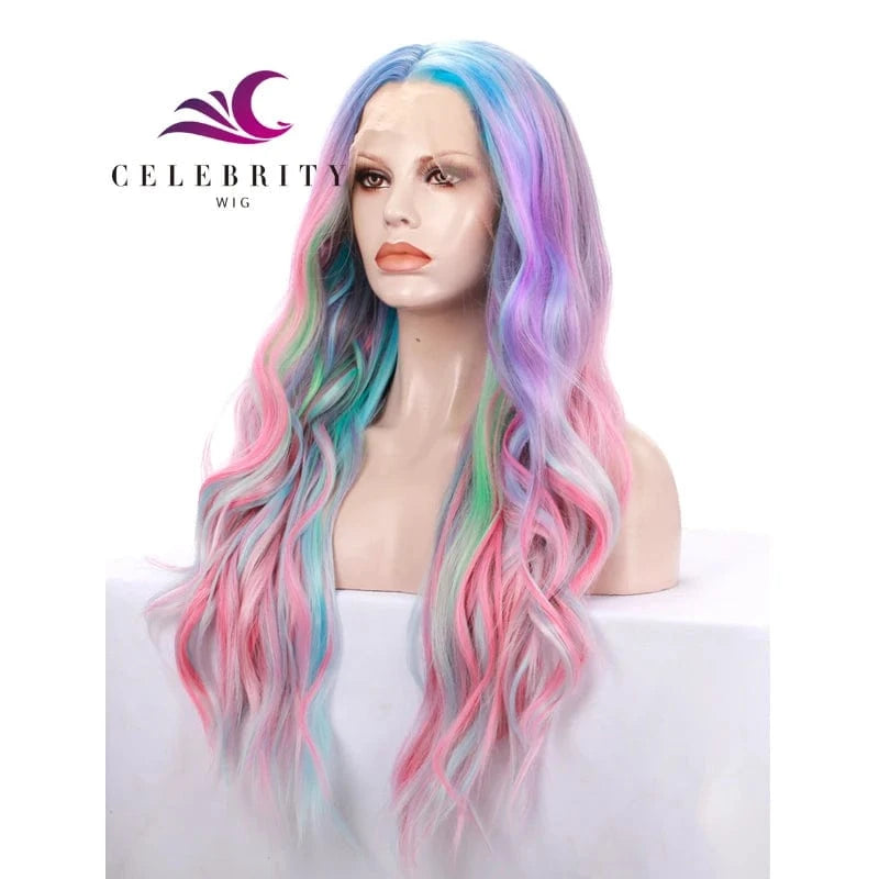 Celebrity Multicolor Holographic Cosplay Colorful Premium Synthetic Wig Futura Heat Resistant Ombre Synthetic Wig for Women