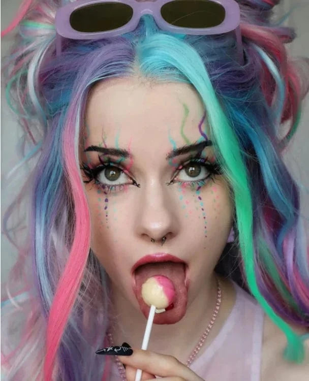 Celebrity Multicolor Holographic Cosplay Colorful Premium Synthetic Wig Futura Heat Resistant Ombre Synthetic Wig for Women