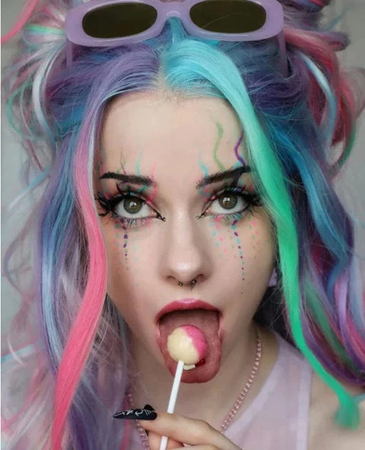 Celebrity Multicolor Holographic Cosplay Colorful Premium Synthetic Wig Futura Heat Resistant Ombre Synthetic Wig for Women