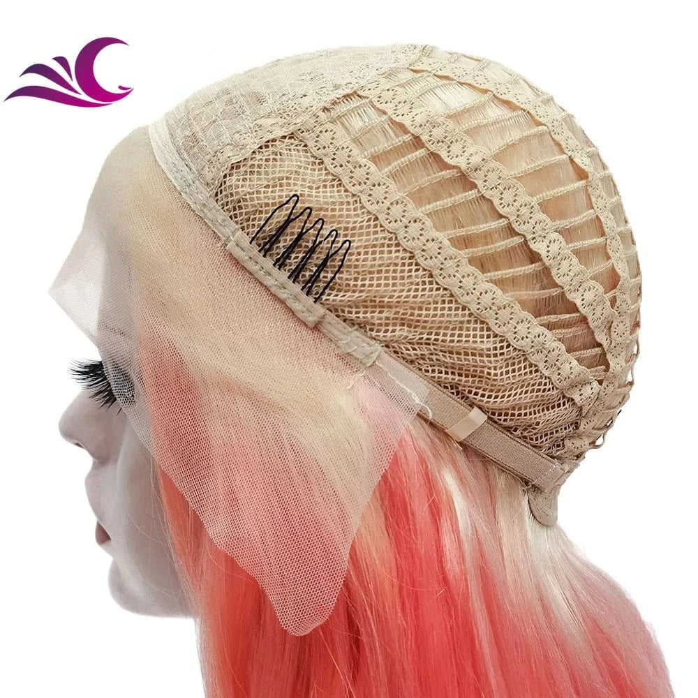Celebrity Multicolor Orange Red Wigs Synthetic Lace Front Wig Heat Resistant Fiber Glueless Long Wavy Ombre Wigs For Women