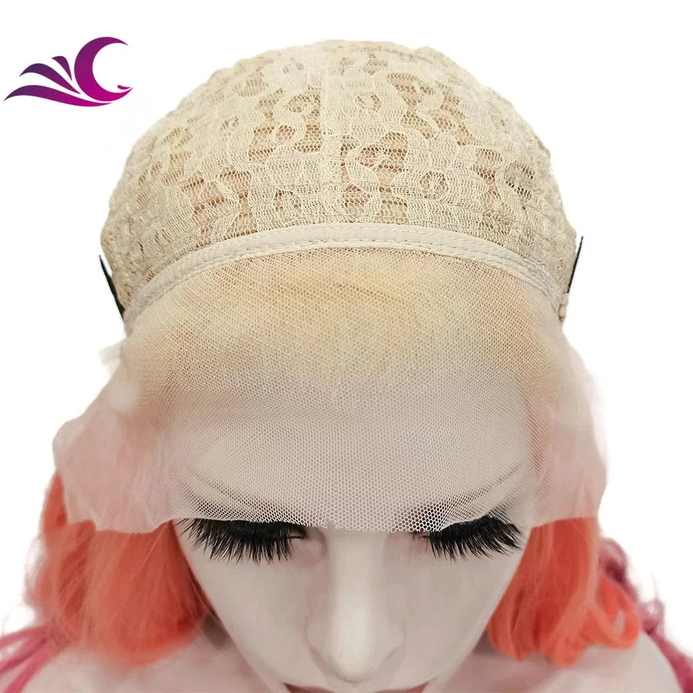 Celebrity Multicolor Orange Red Wigs Synthetic Lace Front Wig Heat Resistant Fiber Glueless Long Wavy Ombre Wigs For Women