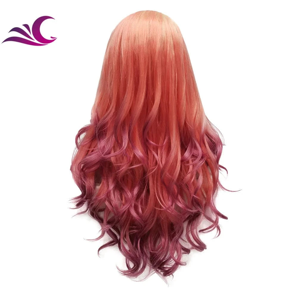 Celebrity Multicolor Orange Red Wigs Synthetic Lace Front Wig Heat Resistant Fiber Glueless Long Wavy Ombre Wigs For Women