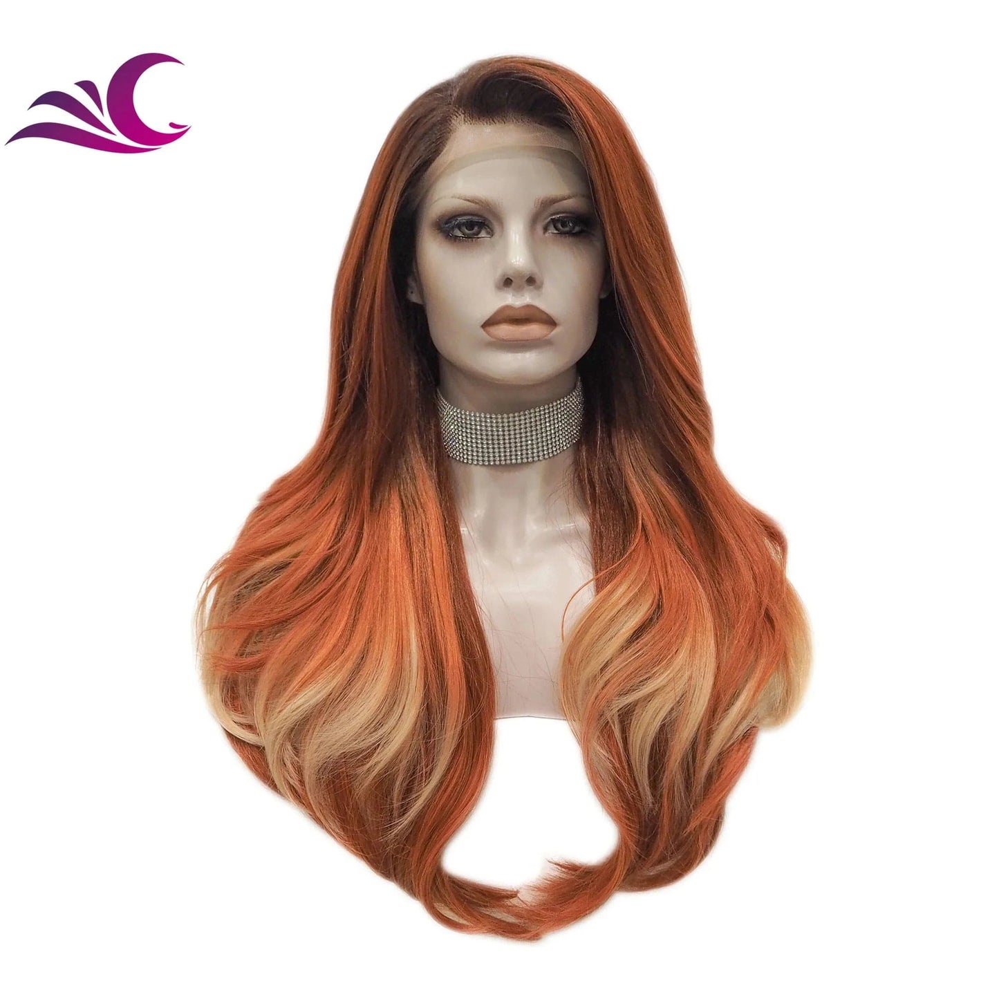 Celebrity Multicolor Orange Red Wigs Synthetic Lace Front Wig Heat Resistant Fiber Glueless Long Wavy Ombre Wigs For Women