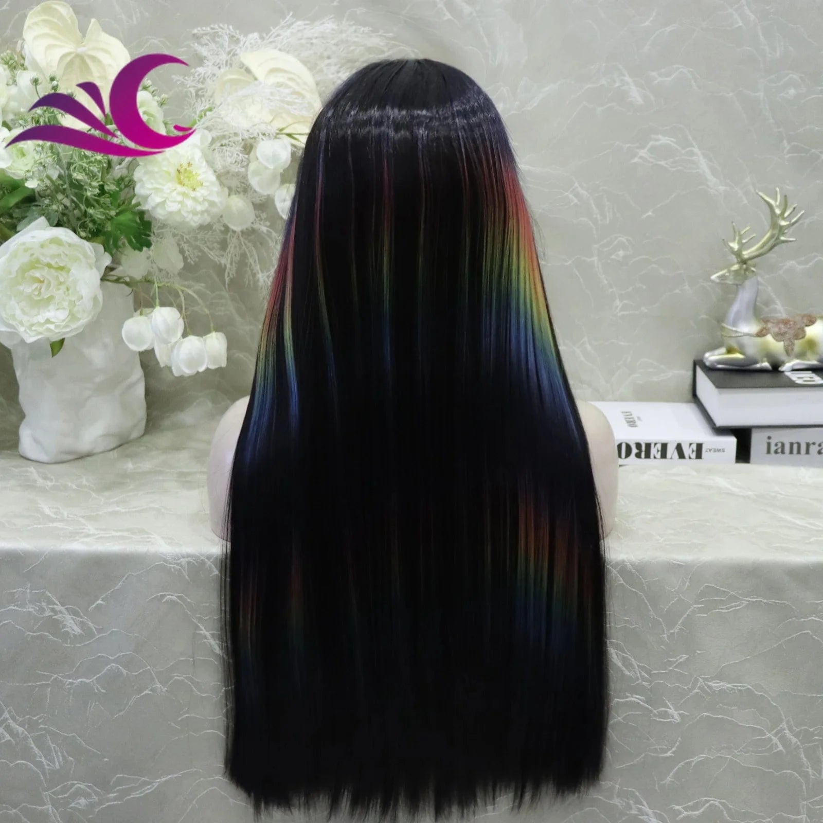 Celebrity new desgin ombre colorful highlight black natural color heat resistant futura fiber lace front wig