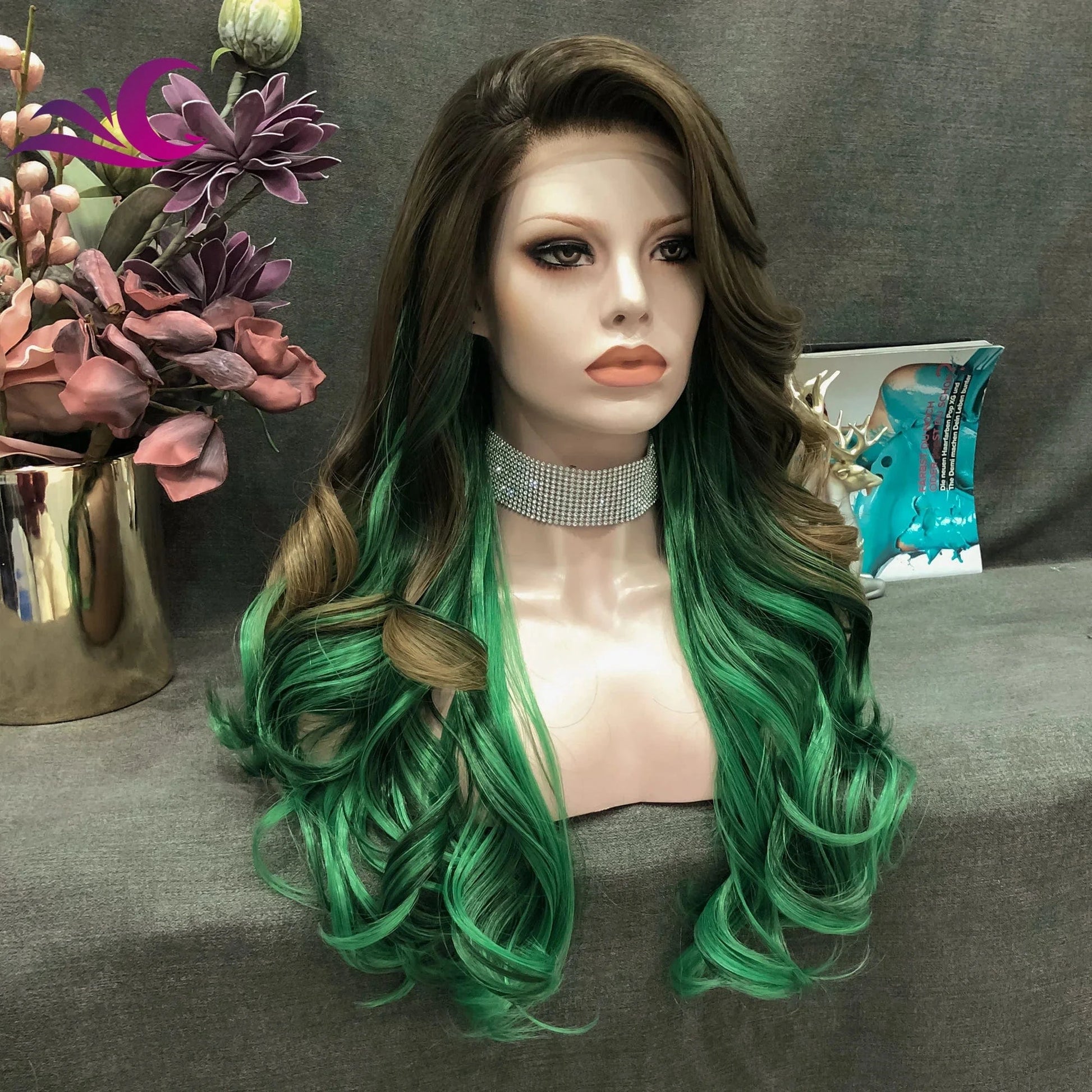 Celebrity new desgin ombre colorful highlight black natural color heat resistant futura fiber lace front wig