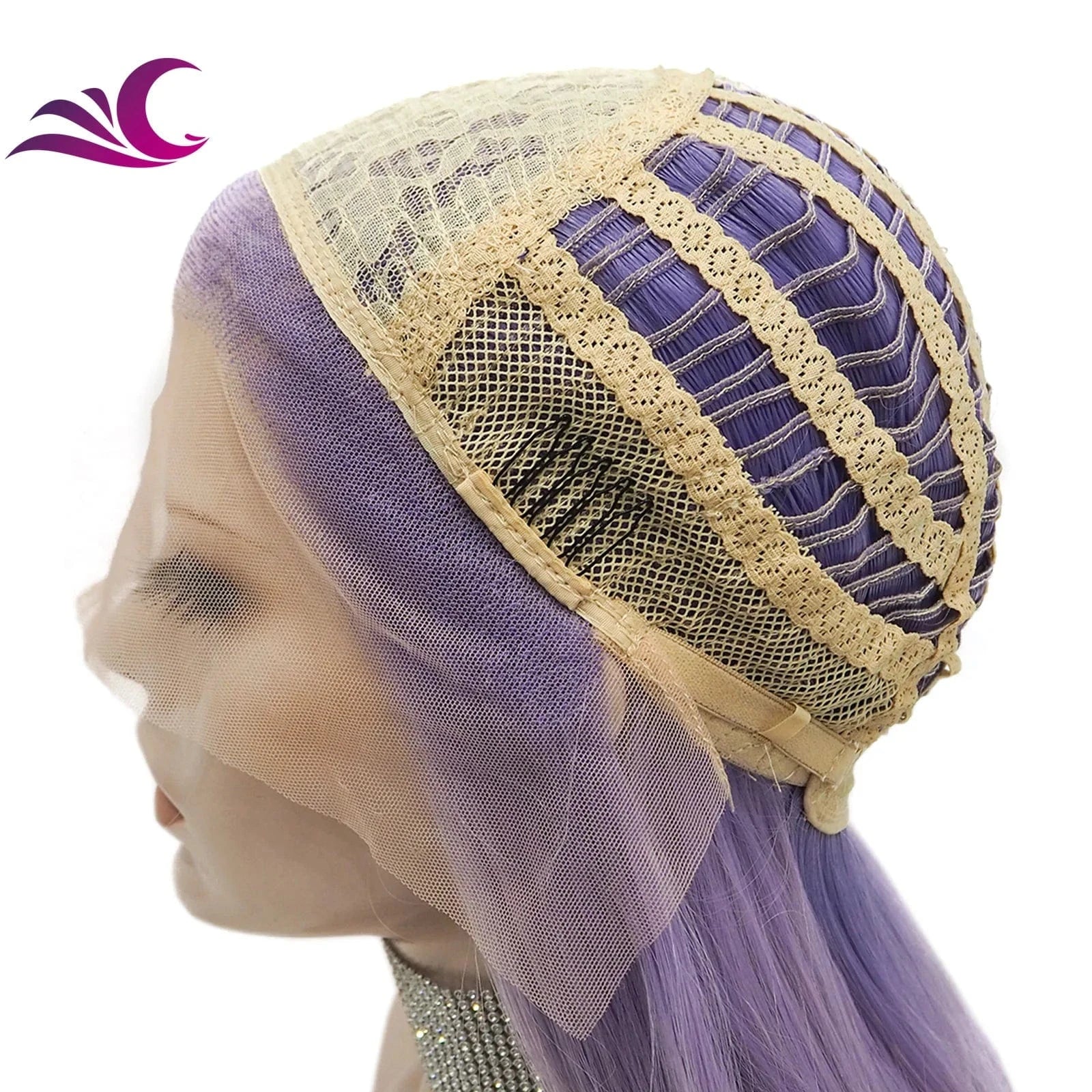 Celebrity New Design Ombre Purple Color End Blue Shoulder Length High Temperature Fiber Synthetic Lace Hair Wigs for Cosplay
