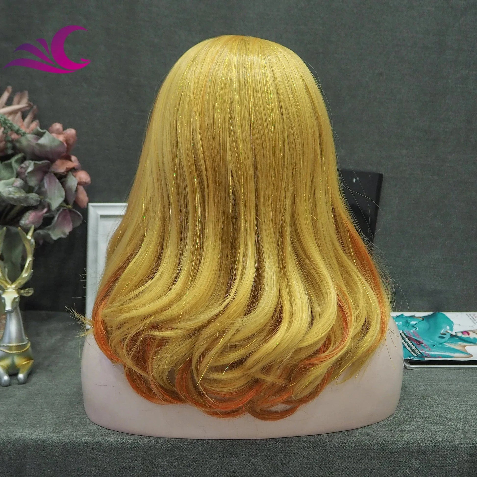 Celebrity New Fashion Rainbow Tinsel Multicolor High Temperature Fiber Synthetic Lace Hair Wigs for Cosplay