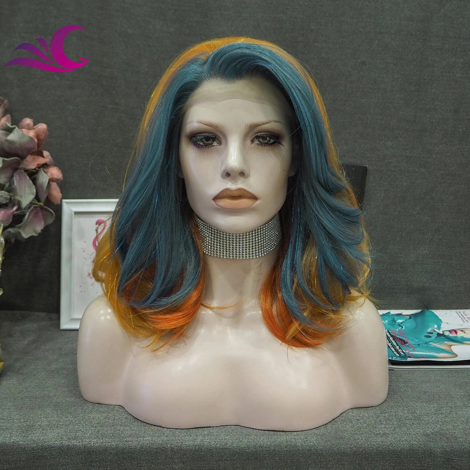 Celebrity New Fashion Rainbow Tinsel Multicolor High Temperature Fiber Synthetic Lace Hair Wigs for Cosplay