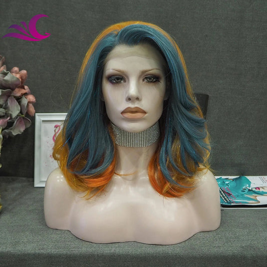 Celebrity New Fashion Rainbow Tinsel Multicolor High Temperature Fiber Synthetic Lace Hair Wigs for Cosplay