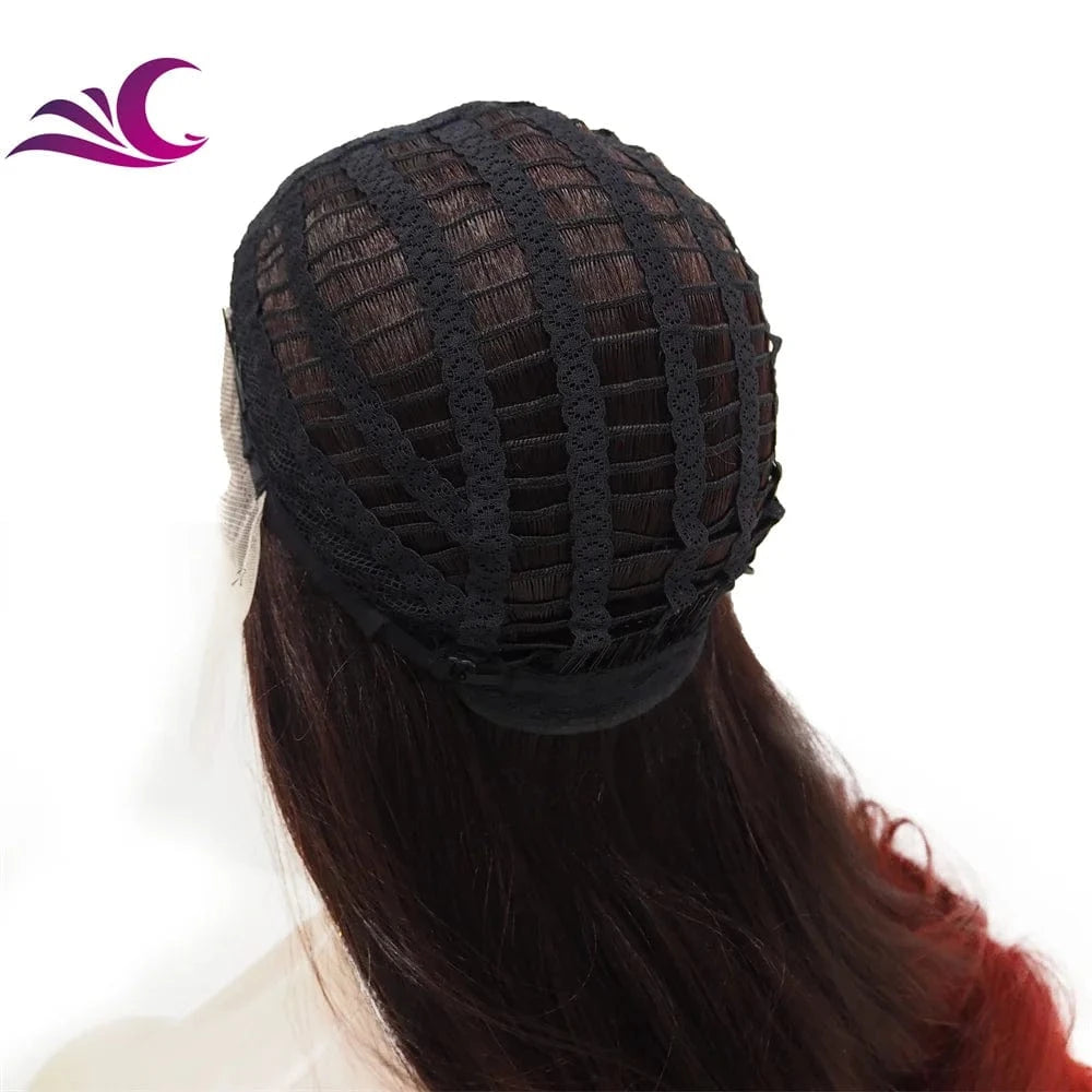 Celebrity ombre black with red colored wig silky straight high density heat friendly synthetic hair wig