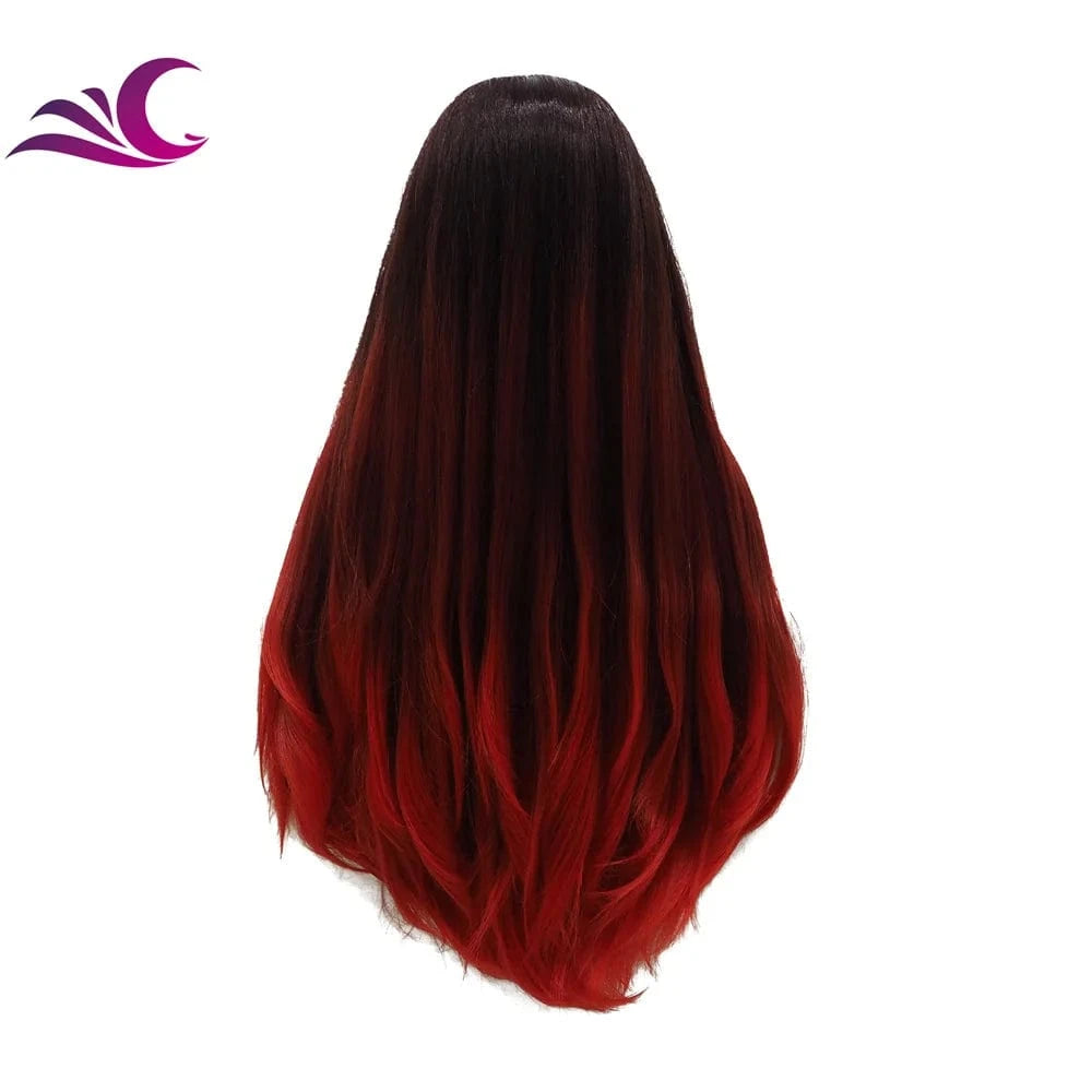 Celebrity ombre black with red colored wig silky straight high density heat friendly synthetic hair wig