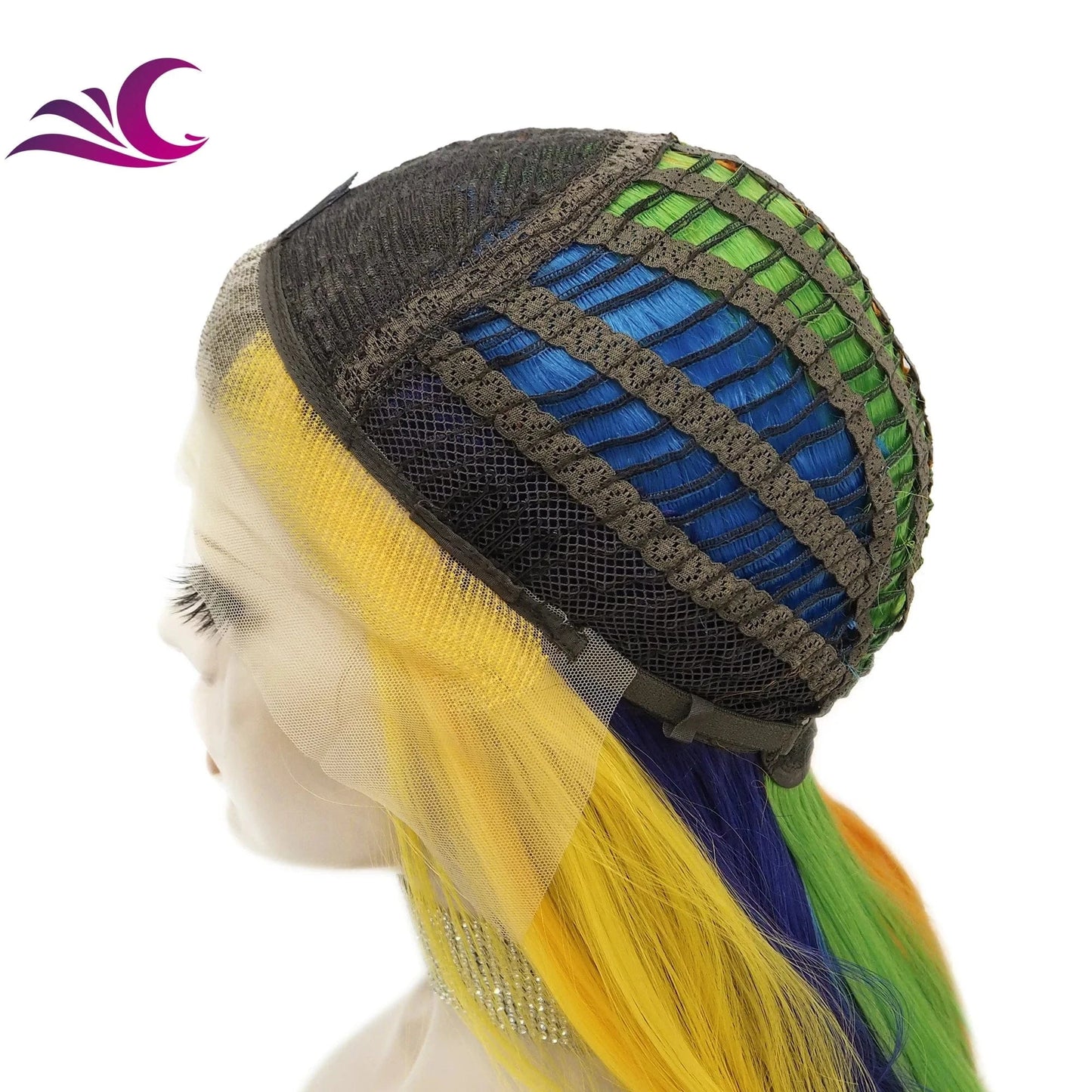 Celebrity Ombre Brown Rainbow Multicolor Colorful Wig Silky Straight Heat Resistant Fiber Synthetic Lace Front Wig for Cosplay