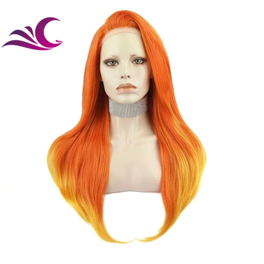 Celebrity ombre orange colorful pre-plucked high temperature fiber synthetic lace front wig with pre-plucked natural hairline
