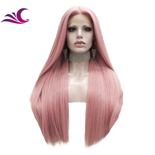 Celebrity pink color wig pre-plucked natural hairline heat resistant premium fiber synthetic lace front wig