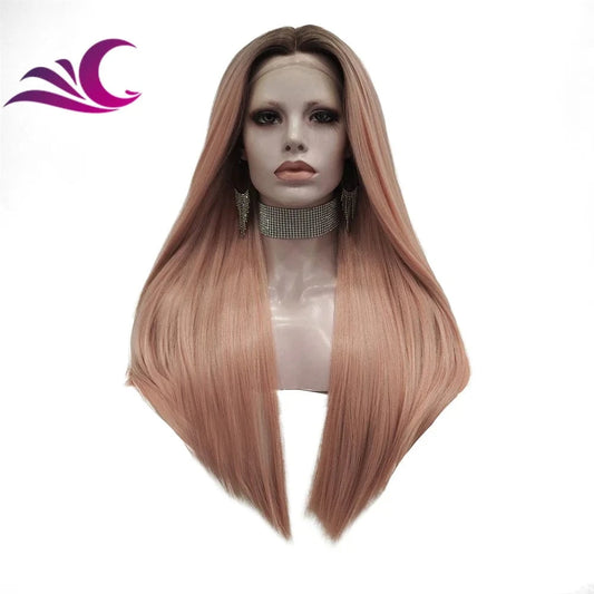Celebrity pink orange colorful synthetic wig japanese futura fiber pre-plucked natural hairline t part wig