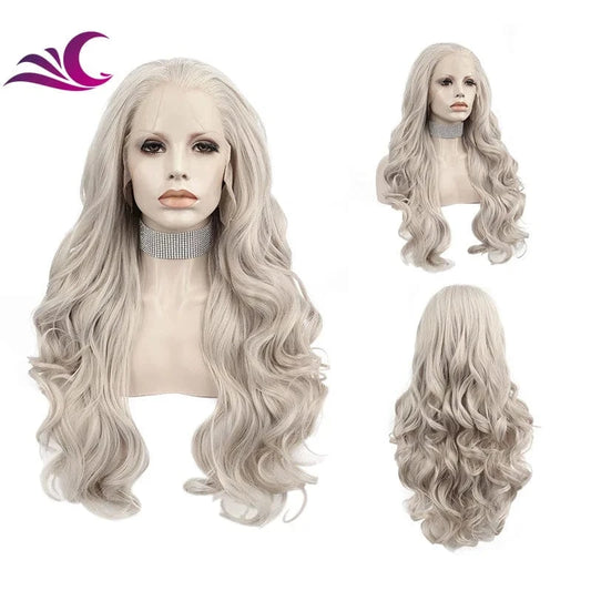 Celebrity pre-plucked natural hairline silver color lace front wig heat resistant fiber synthetic lace wig
