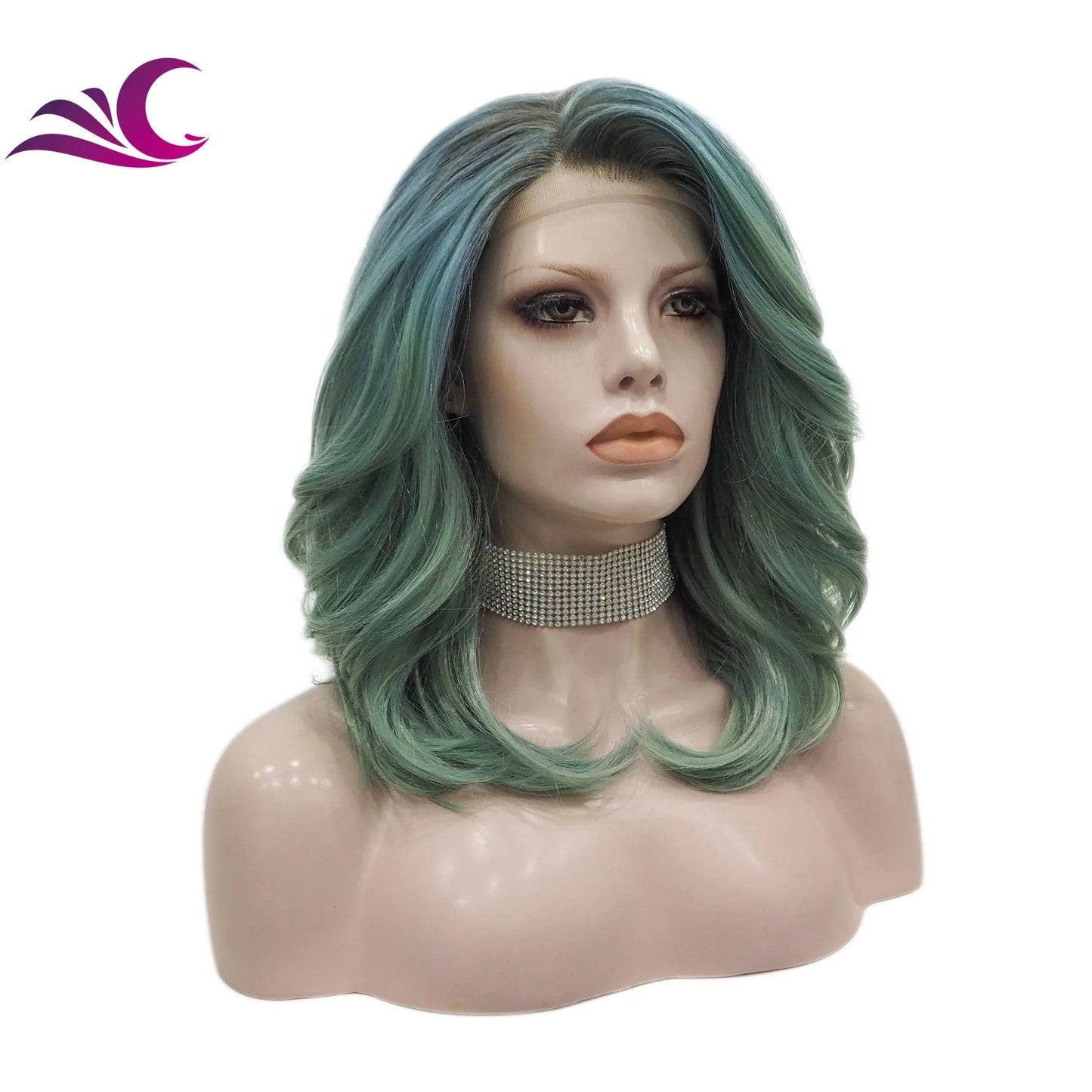 Celebrity premium heat resistant fiber ombre green colorful synthetic lace front wig for cosplay darily drag
