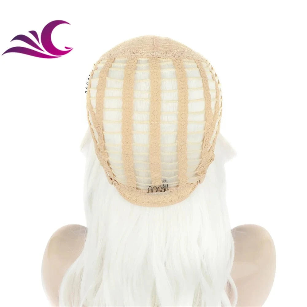 Celebrity white color drag queen cosplay 28 inch heat friendly synthetic lace front wig