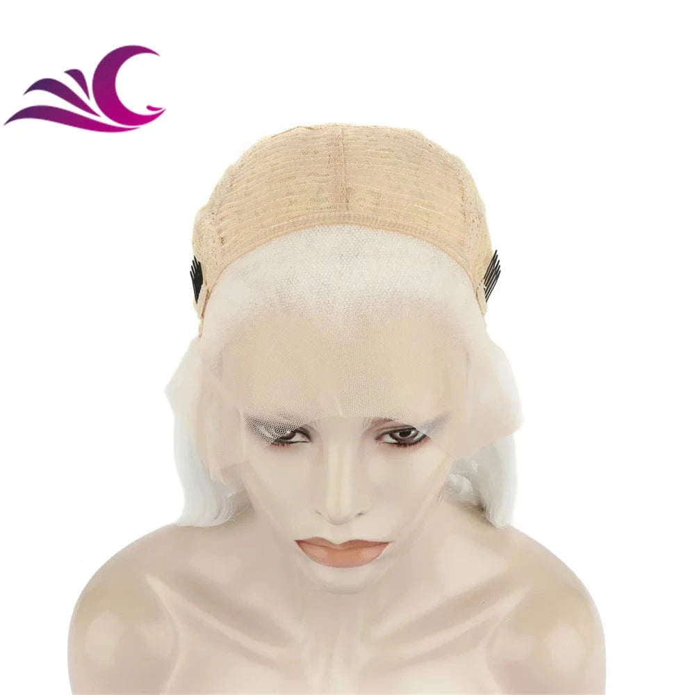 Celebrity white color drag queen cosplay 28 inch heat friendly synthetic lace front wig