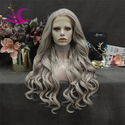 Celebrity white grey ash color cosplay drag daily wig futura fiber heat resistant lace front wig