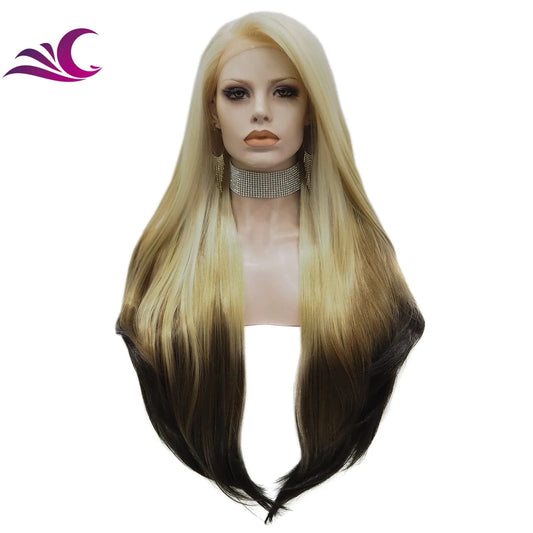 Celebrity Wholesale 180 Density Ombre 613 Blond Bone Straight Double Draw Heat Resistant Futura Premium Synthetic Hair Wigs