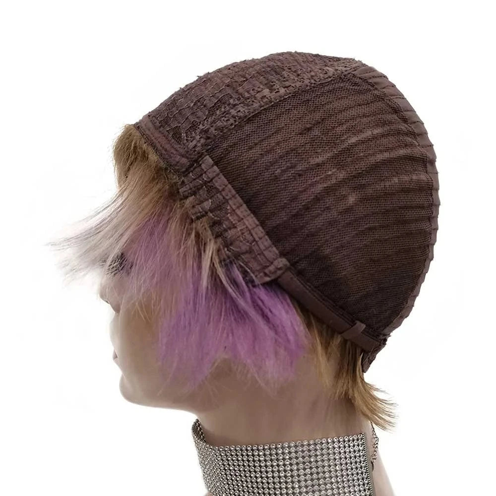 Celebrity Wholesale Popular Synthetic Ash Purple Color Short Pixie Cut Fiber Synthetic Wigs