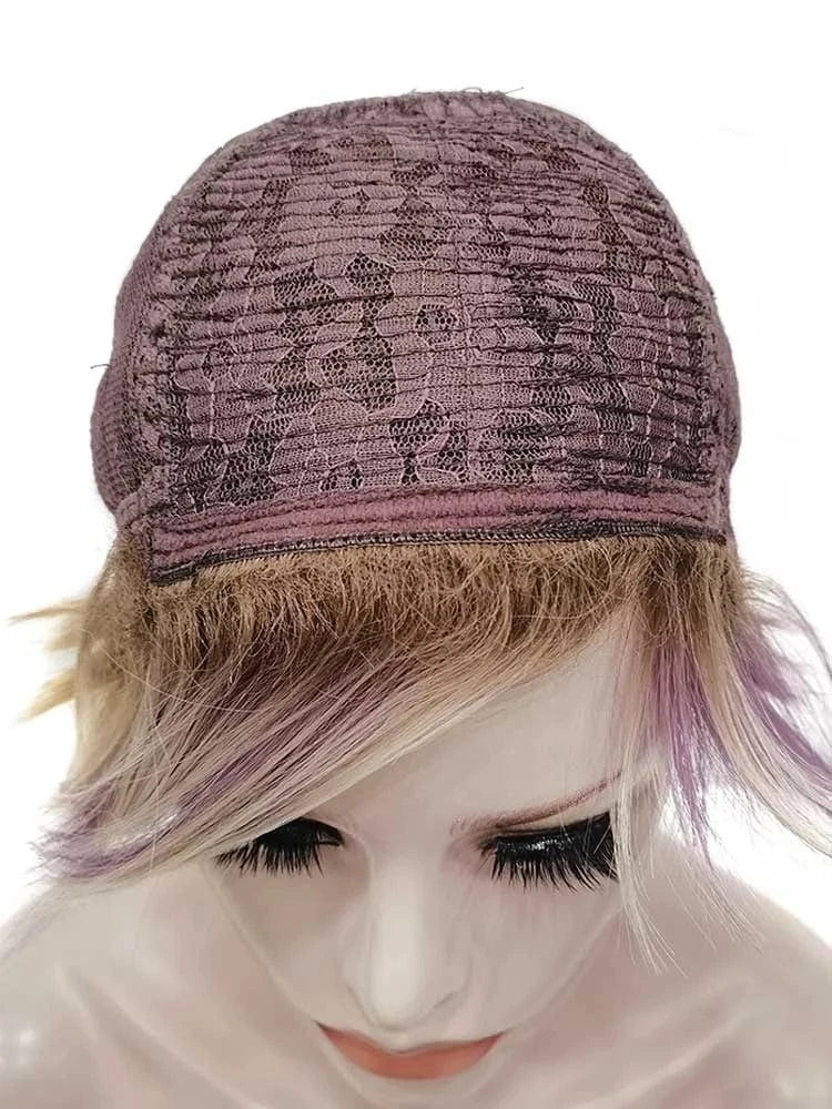 Celebrity Wholesale Popular Synthetic Ash Purple Color Short Pixie Cut Fiber Synthetic Wigs