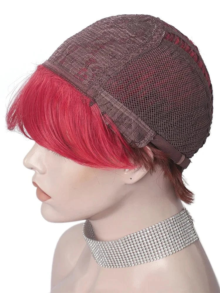 Celebrity Wholesale Popular Synthetic Ash Red Color Short Pixie Cut Fiber Synthetic Wigs