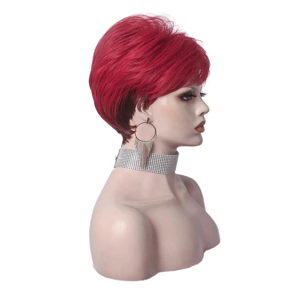 Celebrity Wholesale Popular Synthetic Ash Red Color Short Pixie Cut Fiber Synthetic Wigs