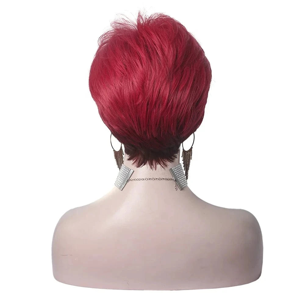 Celebrity Wholesale Popular Synthetic Ash Red Color Short Pixie Cut Fiber Synthetic Wigs