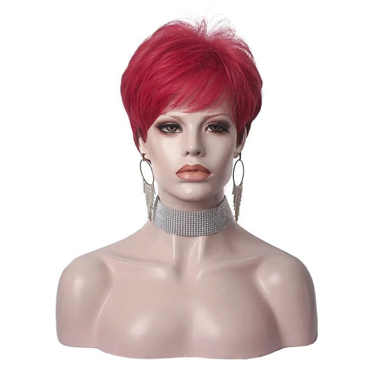 Celebrity Wholesale Popular Synthetic Ash Red Color Short Pixie Cut Fiber Synthetic Wigs