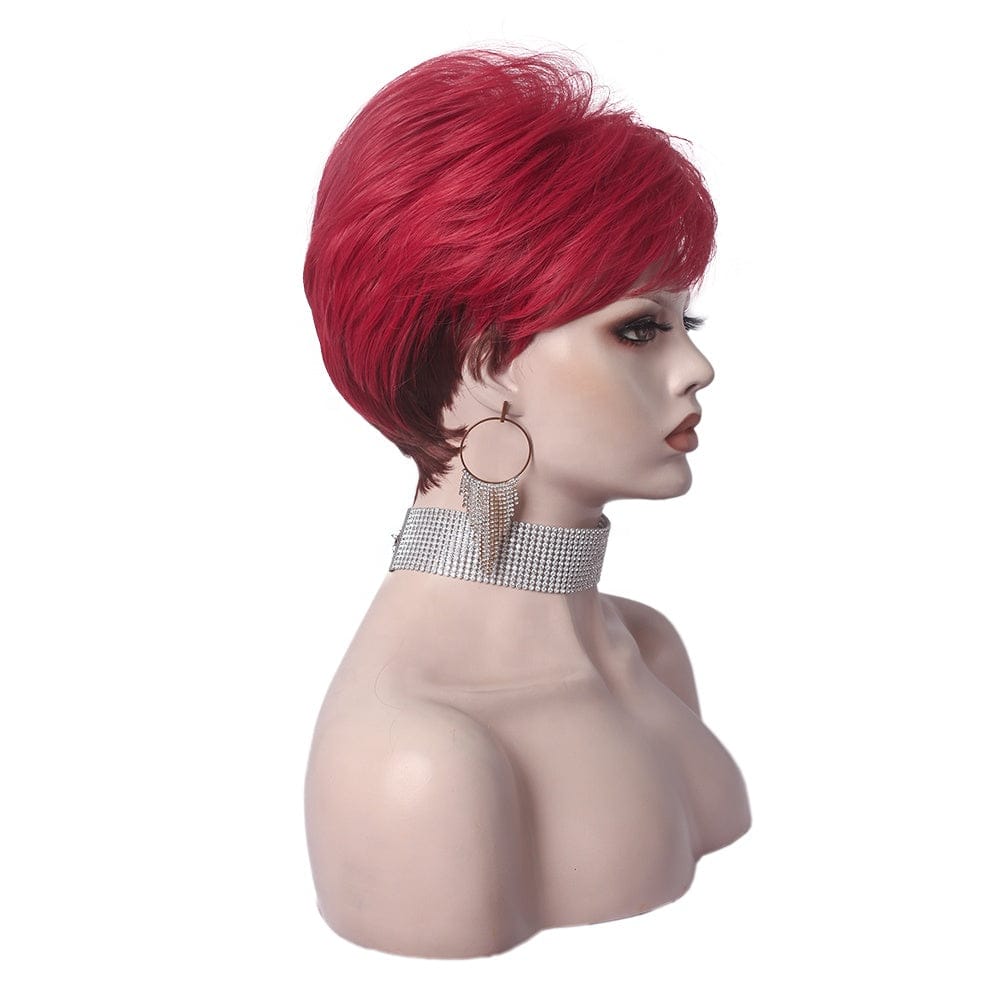 Celebrity Wholesale Popular Synthetic Ash Red Color Short Pixie Cut Fiber Synthetic Wigs