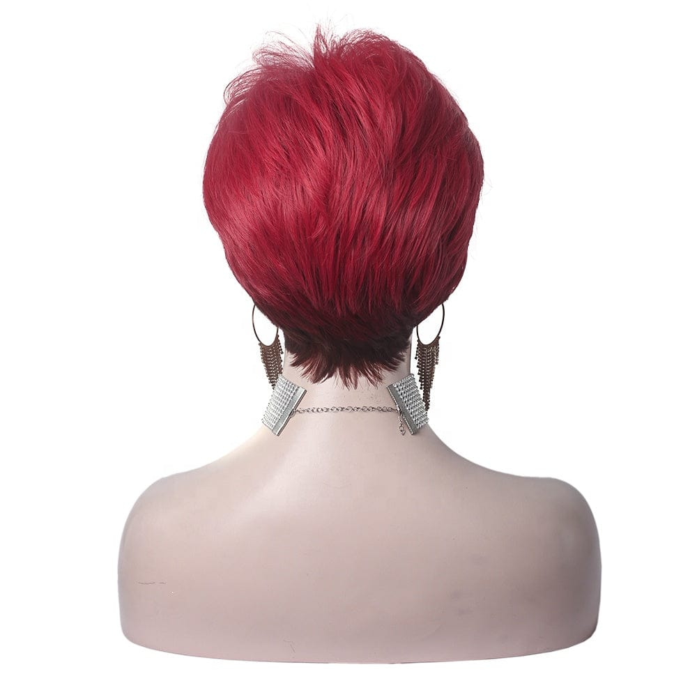 Celebrity Wholesale Popular Synthetic Ash Red Color Short Pixie Cut Fiber Synthetic Wigs