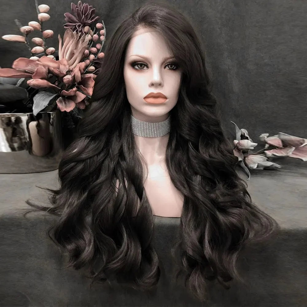 Celebrity Wig Lace Front Wigs Matte Heat Resistant Fiber Same Human Hair Lace Front Wigs in Body Wavy Texture