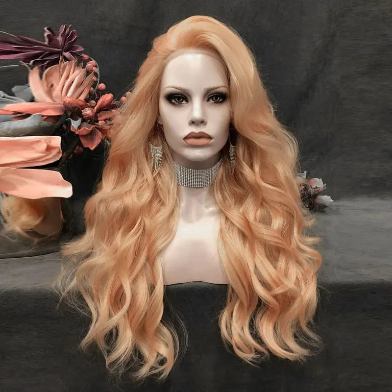Celebrity Wig Lace Front Wigs Matte Heat Resistant Fiber Same Human Hair Lace Front Wigs in Body Wavy Texture