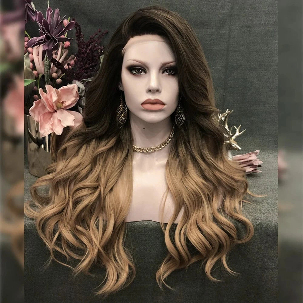 Celebrity Wig Lace Front Wigs Matte Heat Resistant Fiber Same Human Hair Lace Front Wigs in Body Wavy Texture