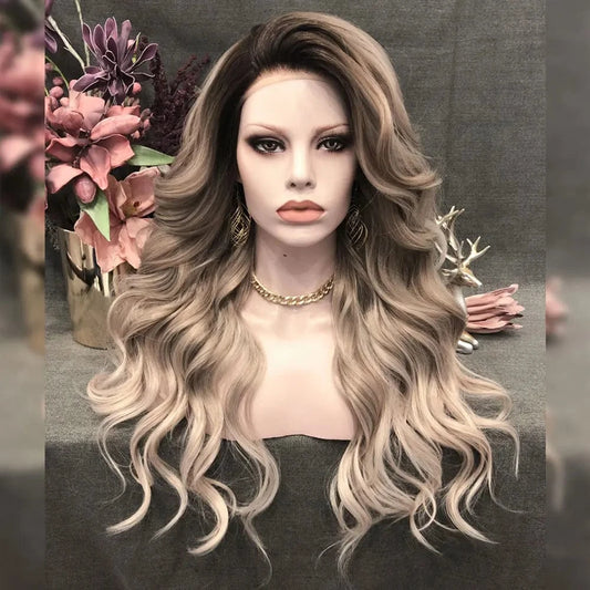 Celebrity Wig Lace Front Wigs Matte Heat Resistant Fiber Same Human Hair Lace Front Wigs in Body Wavy Texture