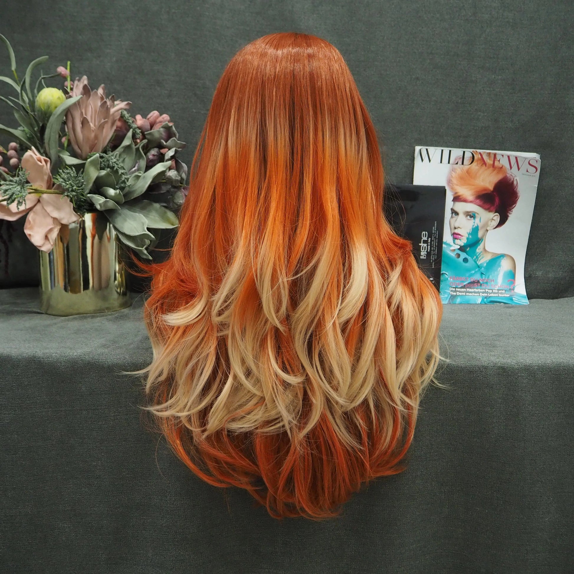 Celebrity Wig  New Designed dark root orangel color Daily life Wearing futura Henlon fiber Synthetic Lace front Wigs