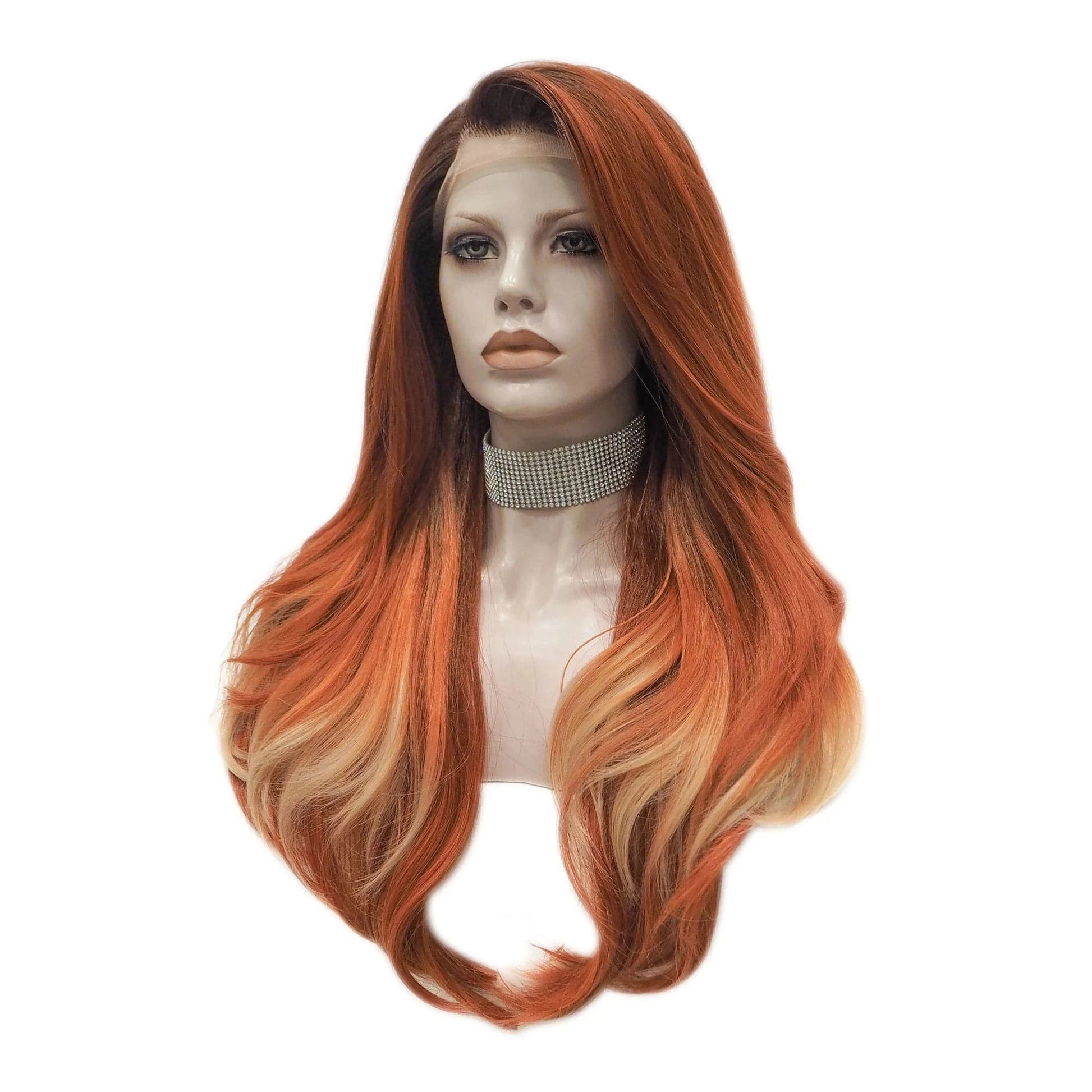 Celebrity Wig  New Designed dark root orangel color Daily life Wearing futura Henlon fiber Synthetic Lace front Wigs