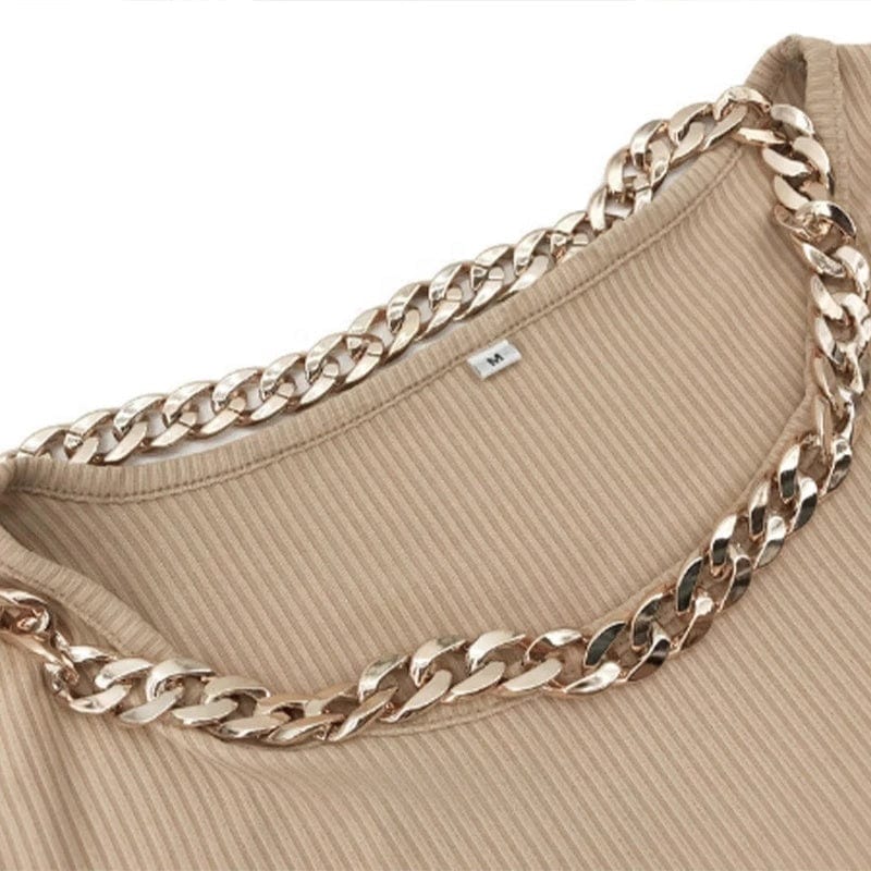 Chain Decoration O-Neck Stripe Women's Sweater Solid Black Long Sleeve Slim Sexy Ladies Streetwear Spring Top Fashion New