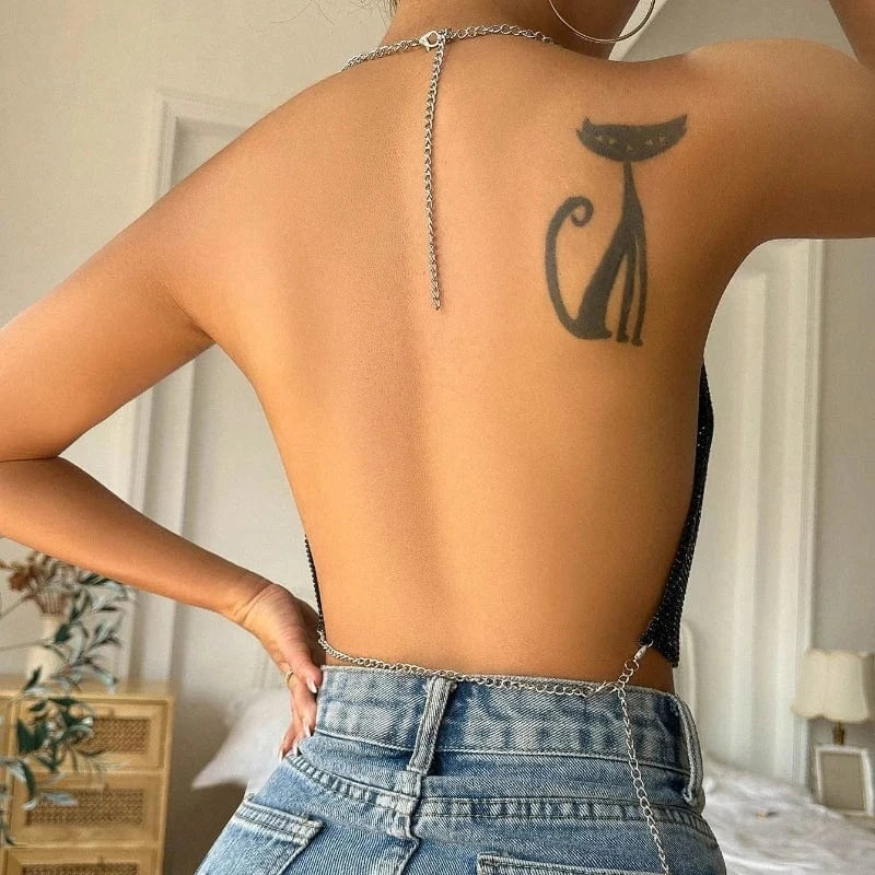 Chain Halter Neck Top  Backless Halter Top For Club & Party women bustier corset