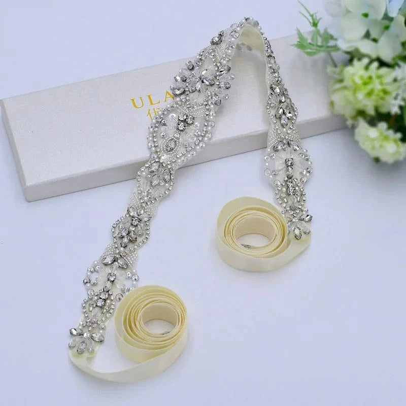 chain / silver Wedding Accessories Crystal Wedding Belt Satin Rhinestone Evening Prom Dress Belt Bridal Ribbon Sash Bridesmaids Women Jewelry
