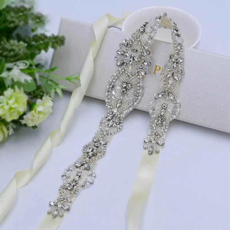 chain / silver Wedding Accessories Crystal Wedding Belt Satin Rhinestone Evening Prom Dress Belt Bridal Ribbon Sash Bridesmaids Women Jewelry