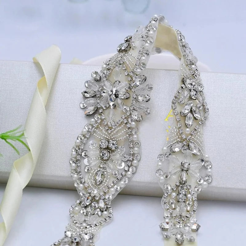 chain / silver Wedding Accessories Crystal Wedding Belt Satin Rhinestone Evening Prom Dress Belt Bridal Ribbon Sash Bridesmaids Women Jewelry