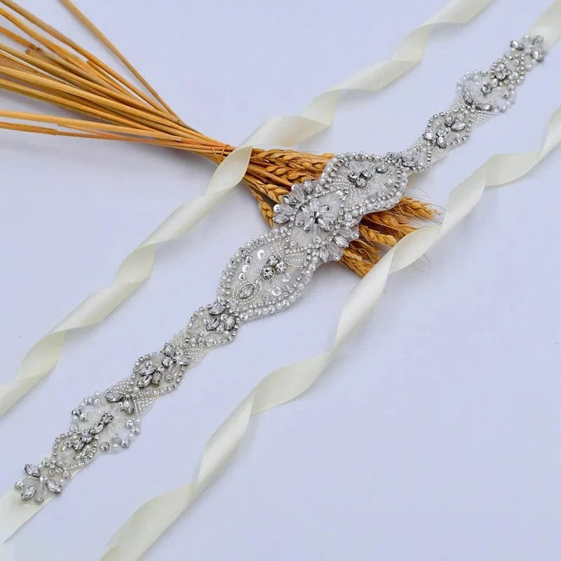 chain / silver Wedding Accessories Crystal Wedding Belt Satin Rhinestone Evening Prom Dress Belt Bridal Ribbon Sash Bridesmaids Women Jewelry