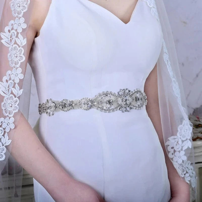 chain / silver Wedding Accessories Crystal Wedding Belt Satin Rhinestone Evening Prom Dress Belt Bridal Ribbon Sash Bridesmaids Women Jewelry