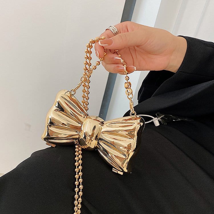champagne 2022 Spring Luxury Metal Vintage Ladies Hand Shoulder Sling Bags Bowknot Women's Mini Crossbody Bags