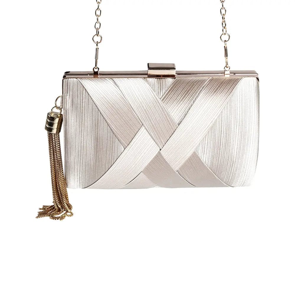 Champagne Factory Direct Good Sell Brand New Handmade Weave Evening Bag Tassel Clutch With Satin For Wedding/banquet/party